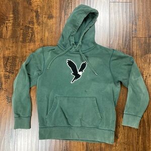 AMERICAN EAGLE Men’s Hoodie Embroidered Logo Green Pullover Sweatshirt SMALL